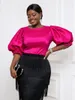Women's Blouses Cute Pink Blouse Tops For Women Summer Shiny Ruffles Lantern Sleeve Sweet Large Size Shirt Elegant Office Wear Trendy