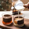 Tazas de vino pequeñas Retro japonesas, taza de café, taza de té gruesa resistente al calor, vidrio transparente de 100ml con soporte de madera para bebidas