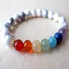 SN1122 Chakra Rainbow Bracelet Howlite Turquoise Bracelet Mala Bead Bracelet Womens Gemstone Bracelet Gift for Mom182U