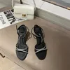 Sandalet Kadınlar 6198 Seksi Rhinestone Zinciri Yaz Elbise Slaytlar Ayak Bileği Kayışı İnce Yüksek Topuklu Siyah Beyaz Pembe Bayanlar