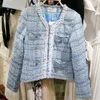 Giacche da donna Runway Autunno Inverno Chic OL Abbigliamento da lavoro Giacca scozzese in tweed di lana Cappotti blu di lusso dolce Capispalla femminile Casacos