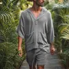 Erkeklerin Trailsuits Erkekler Giyim Yaz Tatil Giyim Giysileri Hawaii Gömlek Seti 2 Parçalı Erkek Şort Nefes Set Havalı Tatil Giysileri Keten 230717