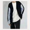 Herrtröjor Spring och hösten 2023 Patchwork Sticked Cardigan Collarless Design Sense randig skjorta Temperament Lazy Outer Loose Lon