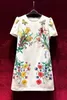 2023 Summer White Floral Print Dress Short Sleeve Round Neck Knee-Length Casual Dresses A3Q122246