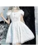 Casual Dresses Women Halloween Gothic Dress Grunge Y2K Short Puff Sleeve Off Shoulder Lace Solid Color Retro Club Party OnePiece