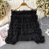 Kvinnors blusar Spring Autumn Fashion Design Lantern Lång ärm Slash Neck Off the Shoulder Chiffon Shirt Casual Layered Ruffles Top