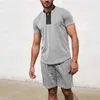 Heren Trainingspakken Zomer Korte Mouwen Trainingspak Voor Mannen Effen Kleur Ronde Hals Zip T-shirt Trekkoord Shorts Sets Casual 2 Stuk Pakken