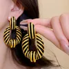 Boucles d'oreilles pendantes Lifefontier Vintage noir or couleur émail Patchwork géométrique grande goutte pour les femmes exagération Ellipse boucle d'oreille bijoux