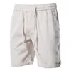 Shorts masculino de linho de algodão cordão respirável cintura elástica calça de cinco pontas masculina cargo verão bolsos médios pantalones de praia