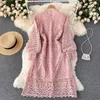 Casual Dresses Summer Dress Temperament Style High-Grade Court Vintage Waist Slimming Hollow Crochet Super Fairy Lace