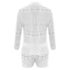 Homens Tracksuits Verão Set Homens Manga Longa T-shirt Shorts Casual Férias Beachwear Lace Sexy Top e Calças Dois Conjuntos de Peças Homem Matching Outfits 230718