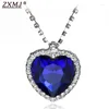 Kolye Kolye ZXMJ Ocean Heart Titanik Kristal Rhinestone Sevgililer Günü için Kadın Erkek Mavi Kırmızı Zincir