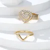 Fedi nuziali 2 pezzi anello cuore di lusso set argento oro rosa colore zircone bianco promessa fidanzamento per fasce da donna gioielli da sposa