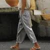 Pantaloni da donna Casual Baggy Gamba larga Pantaloni larghi bianchi con coulisse a vita alta Streetwear Pantaloni dritti da donna in lino di cotone