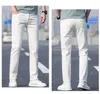 Jeans pour hommes 2023 blanc mince avancé Stretch maigre broderie décoration Denim pantalon mâle marque vêtements