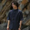 Ethnic Clothing Traditional Chinese Style Men Cotton Linen Short Sleeve Hanfu Tops Shirts Oriental Retro Zen Cheongsam Tang Jackets