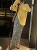 Röcke Röcke Damen Herbst Hohe Taille Midi Pailletten Elegant Koreanisch Mode Rückenschlitz A-Linie Lose Lässig Einfach Allgleiches Faldas Largas 230717