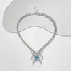 Hanger Kettingen Y2k Blue Love Crystal Butterfly Oorbellen Voor Vrouwen Ketting Mode Lichaam Sieraden Accessoires Gift
