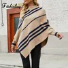 Dames Truien Fitshinling Gestreepte Winter Poncho Gebreide Onregelmatige Oversized Trui Vleermuismouwen Cape Femme Mode Losse Gebreide Mantel Nieuw L230718