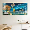 Relógios de parede cristal porcelana pintura relógio sala de estar com calendário mudo quartzo decorativo design moderno