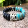 Męskie Buddha Mala Bransoletka Blue Sea Magnesite Jasper Black Onyx Bohemian Buddhist Modlitwa Ochrona Meditation Mala Male Men Brac286n