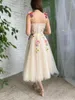 Party Dresses Champagne Floral Tulle Midi Prom Sweetheart Flower Applications A -Line Wedding Gowns -Length Homecoming Maxi