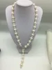 チェーンハンドノット56cm本物の8-9mm白い淡水真珠の小さなスペースネックレス葉の留めたファッションジュエリー