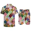 Men's Tracksuits Colorful Patchwork Men Sets Plaid Bohemian Print Casual Shorts Beach Shirt Set Funny Design Suit Short Sleeve Big Size