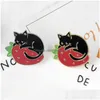 Pins Brooches Gold Sier Cats Enamel Pin Fruit Berry Badge Brooch Bag Clothes Lapel Cartoon Animal Jewelry Gift For Cat Fans Kids Dr Dh1Xn