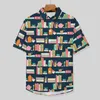 Мужские повседневные рубашки библиотека пляжная рубашка книги печатать гавайские мужчины модные блузки с коротким рукавом топы плюс размер