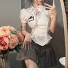 Arbeit Kleider Sommer Falten Bogen Süße Zwei Stück Rock Set Frauen Koreanische Mode Dünne Sexy Anzug Weibliche Casual Party Mini 2023