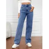 Jeans da donna Pantaloni alti con bottoni da donna Tasca Pantaloni elastici in vita Denim Hole Summer Casual Womens Work Petite