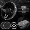 Steering Wheel Covers 7Pcs Bling Car Accessories Set For Women Cover Gear Shift Armrest Mat Cup One-key Start Stickers