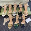 Kvinnors höga klackar designer sandaler tjocka häl sommar sandaler läder designer stor storlek mode sexig formell slitage elegant temperament kontorsskor