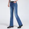 Erkekler Kot Pantolonlar İlkbahar ve Yaz Koreli versiyonu denim mikro çan pantolonlar Slim Streç koyu mavi parlama
