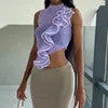 Tanques de mujer Sexy Mesh See Through Tank Top Mujer Moda Ruffle Sin mangas Slim Summer Tops 2023 Purple Irregular Club Party Camis Outfits