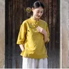 Ethnische Kleidung Frauen Cheongsam Modern Style Tops Lässige lose Leinen T-Shirt Zen Bluse Traditionelle chinesische orientalische Mode Tang