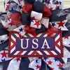 Flores decorativas Guirnalda patriótica Puerta de la bandera estadounidense para el Día de la Independencia Trabajo escolar de jardín de 16 pulgadas
