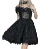 Casual Dresses Women Halloween Gothic Dress Grunge Y2K Short Puff Sleeve Off Shoulder Lace Solid Color Retro Club Party OnePiece