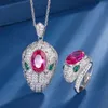 Свадебные украшения наборы Jitdoo Red Corundum Snake Регулируемое кольцо кольцо с Bling Zircon Stone для женщин.