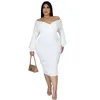 Plus Size Dresses Commuter Women's V-Neck Solid Mid Length Dress Sexy