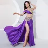 Abito da danza del ventre Reggiseno con imbracatura tempestato di diamanti Diviso Grande gonna altalena Abiti da esibizione Set Abbigliamento da competizione di danza orientale