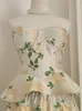 Work Dresses Jacquard Ruffles Backless Sleeveless Strapless Tops High Waist A-line Skirt Vintage Sets For Women 2023 Summer 3WQ5592
