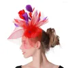 Bérets Plumes Épingles À Cheveux Cocktail Chapeau Fascinators Base Rouge Et Violet Bandeaux De Fête De Mariage Français Maille Voile Cheveux Cerceau Ornements Mariée