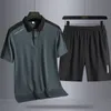 Agasalhos masculinos respiráveis, roupas esportivas, terno casual, patch work, faixa fina, roupas da moda de verão, camiseta, shorts 230718