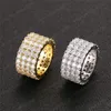 Hip Hop Mens Biżuter Pierścienie Modne złoto Plasted Out Out Full CZ Diamond Tennis Ring Bling Cubic Zircon Pierścień Wedding 230i