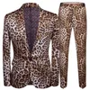 Mode Men's Casual Boutique Leopard Print Nightclub Style Sacka Jacket Pants Male Two Pieces Blazers Coat Trousers Set 220202V