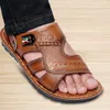 Sandales en cuir véritable hommes hommes chaussures d'été en plein air décontracté peau de vache plage deux utilisations hommes sandales pantoufles 230718