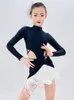 Stage Wear Girls Latin Dance Competition Dress Black Long Sleeves Practice Clothes Cha Rumba Samba Dancewear Abiti per bambini JL5268