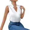 Women's Blouses 2023 Elegant Cross V-neck Sleeveless Pleated Shirt Silk Satin Tank Top Women Summer Blouse Ladies Casual Slim Fit Blusas